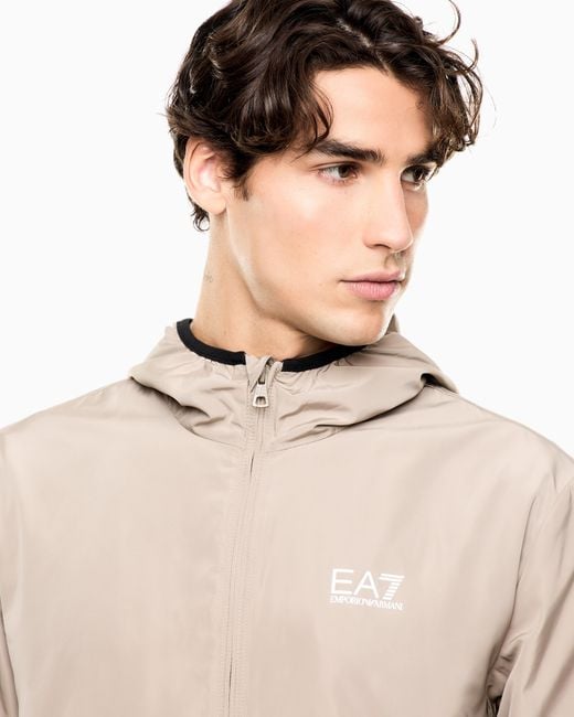 EA7 Natural Technical Hooded Bomber With Zip Closure Core Identity for men