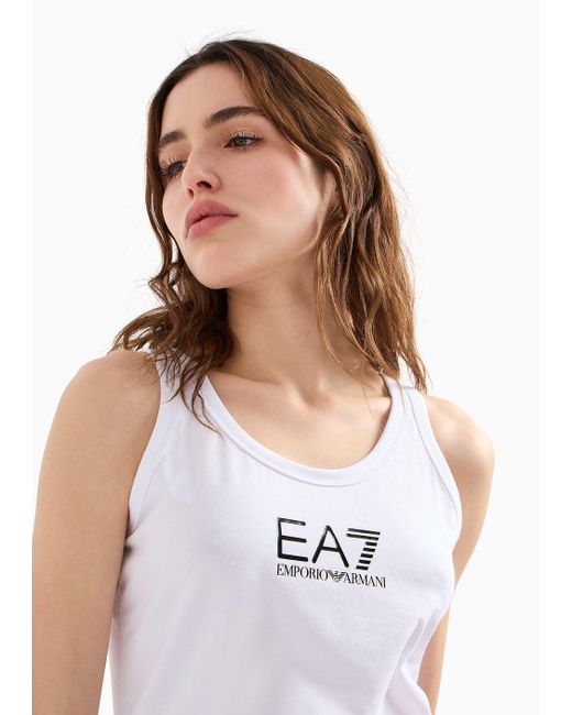 EA7 White Shiny Stretch-cotton Top