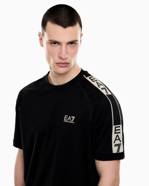 EA7 Black Graphic Series Stretch Viscose-Blend T-Shirt for men