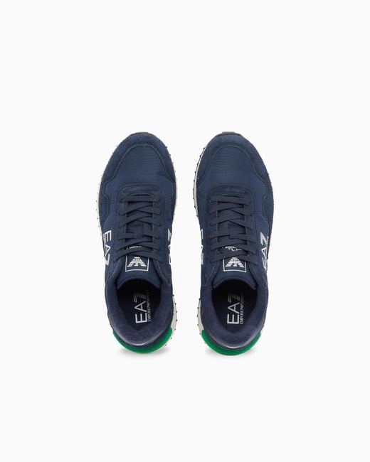 EA7 Blue Fabric Sneaker With Suede Inserts Vintage Running