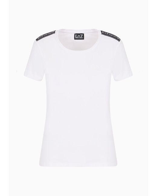 EA7 White Logo Series Crew-neck T-shirt In An Asv Organic Cotton Blend