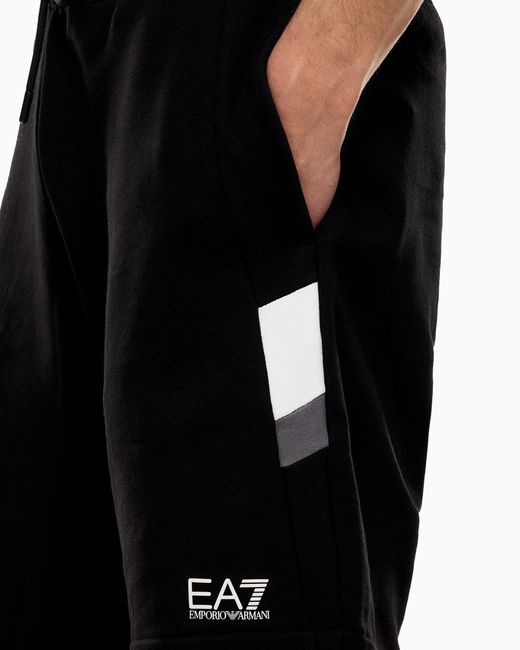 EA7 Black Summer Block Pure Cotton Shorts for men