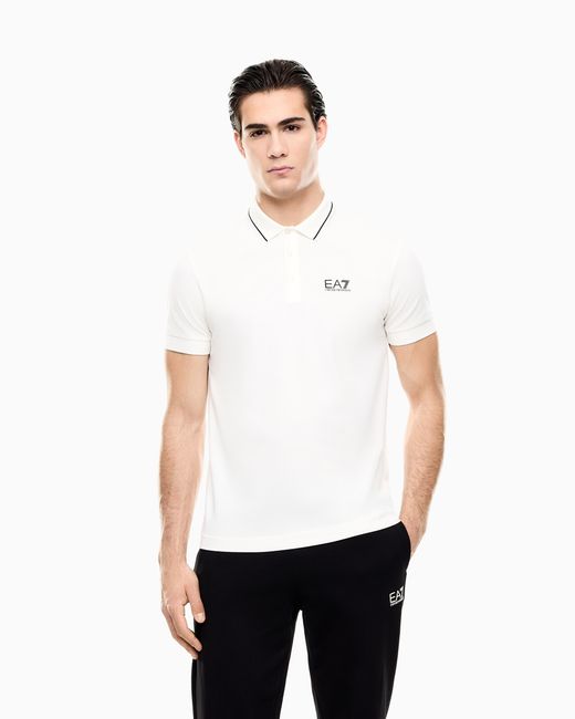 EA7 White Core Identity Stretch-Cotton Piqué Polo Shirt for men