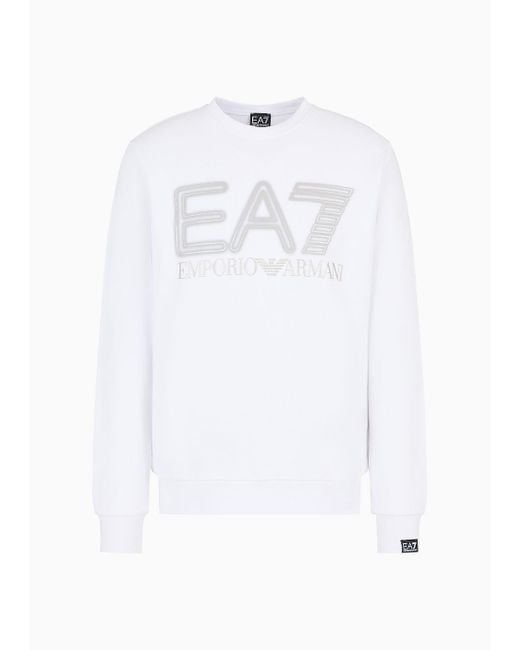 EA7 White Logo Series Cotton Crew-neck Sweatshirt for men
