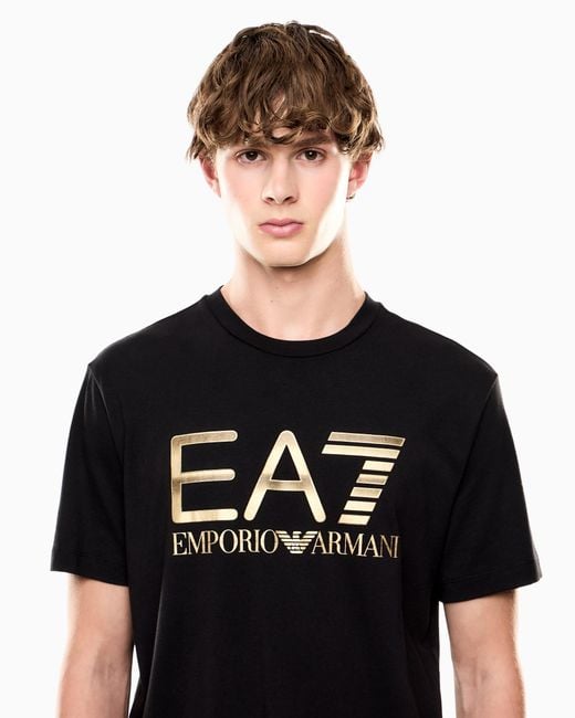 EA7 Black Emporio Armani Logo Series Cotton T-Shirt for men