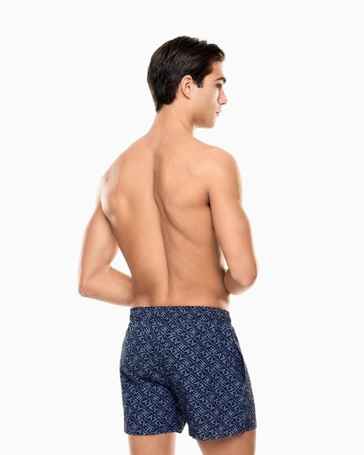 EA7 Blue Graphic Series Swim Trunks With Monogram Print for men