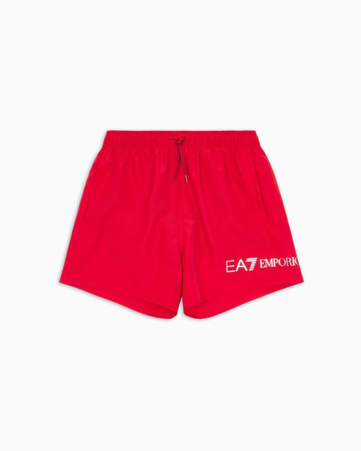 EA7 Red Swim Shorts With A Drawstring Waist And Side Pockets for men