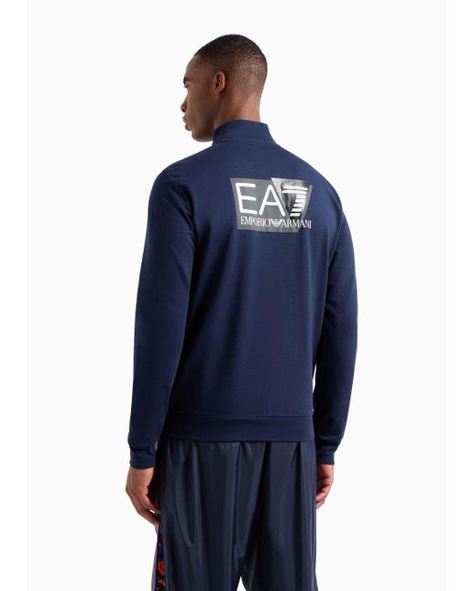 EA7 Blue Visibility Cotton Zip-up Sweatshirt for men