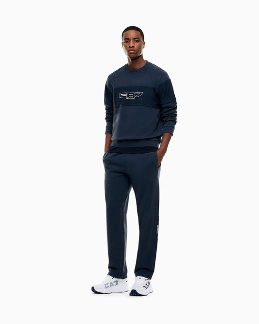 EA7 Blue Pure Cotton Logo Series Sweatshirt for men