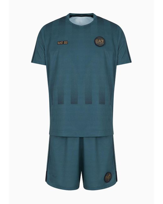 Set T-shirt E Shorts Soccer In Tessuto Tecnico Ventus7 di EA7 in Blue da Uomo