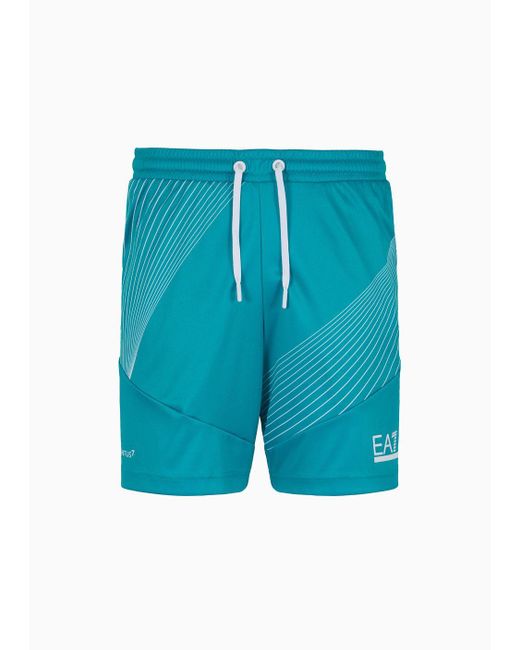 EA7 Blue Tennis Pro Print Shorts In Ventus7 Technical Fabric for men