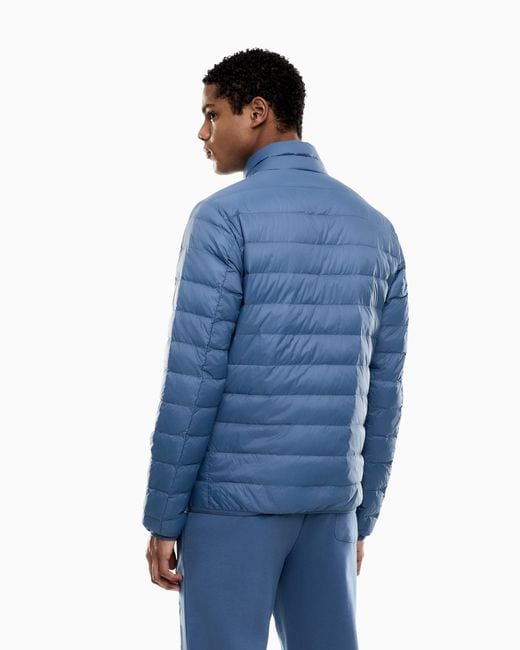 EA7 Blue Packable Down Jacket With Front Zip Core Identity for men