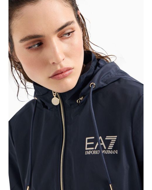 EA7 Blue Nylon Core Lady Hooded Jacket