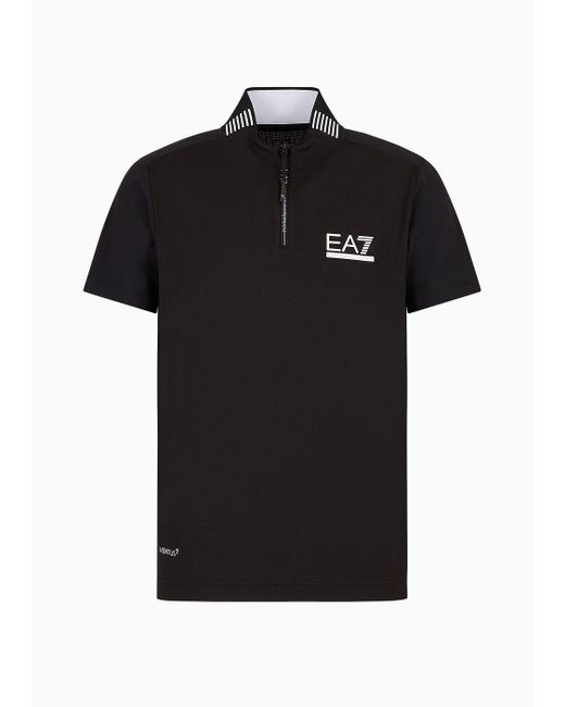 EA7 Black Ventus7 Technical Fabric Golf Club Polo Shirt for men