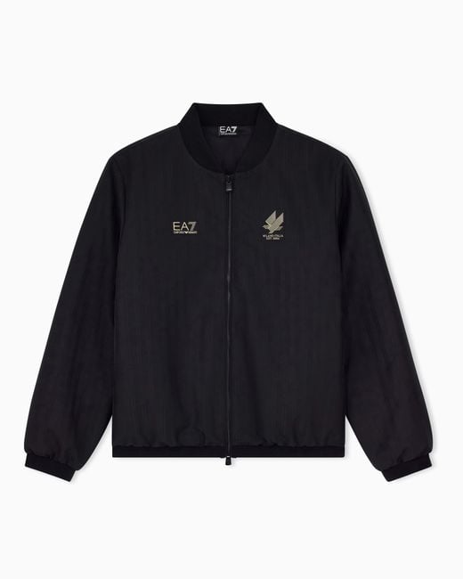 EA7 Blue Bomber Jacket Soccer Regular Fit With Chest Logo for men