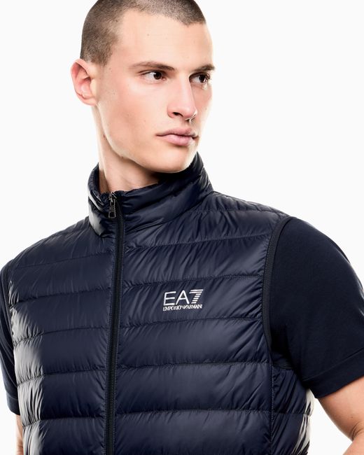 EA7 Blue Packable Gilet With Zip And Down Padding Core Identity for men