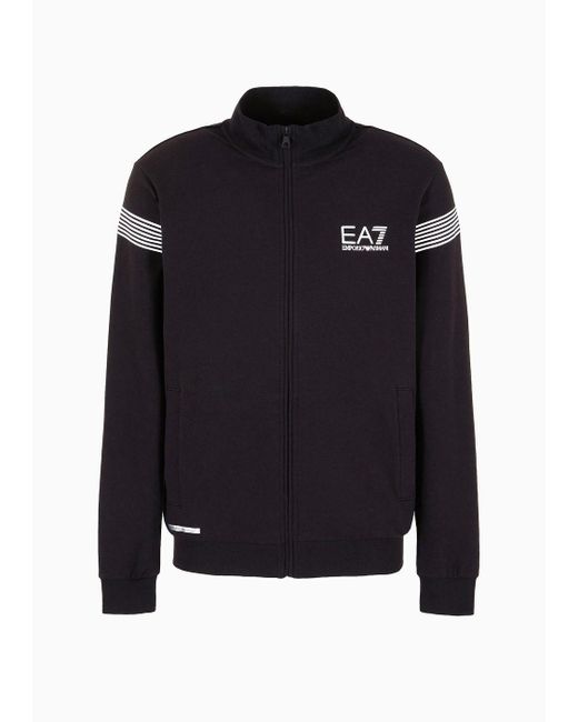 EA7 Black Asv 7 Lines Cotton-blend Zip-up Sweatshirt for men