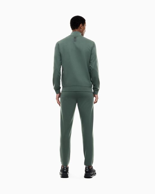 EA7 Green Cotton Suit With A Stand Collar And Zip Core Identity for men