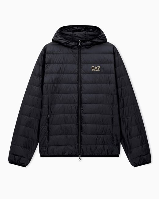 EA7 Black Insulated Down Jacket With Fixed Hood Core Identity for men