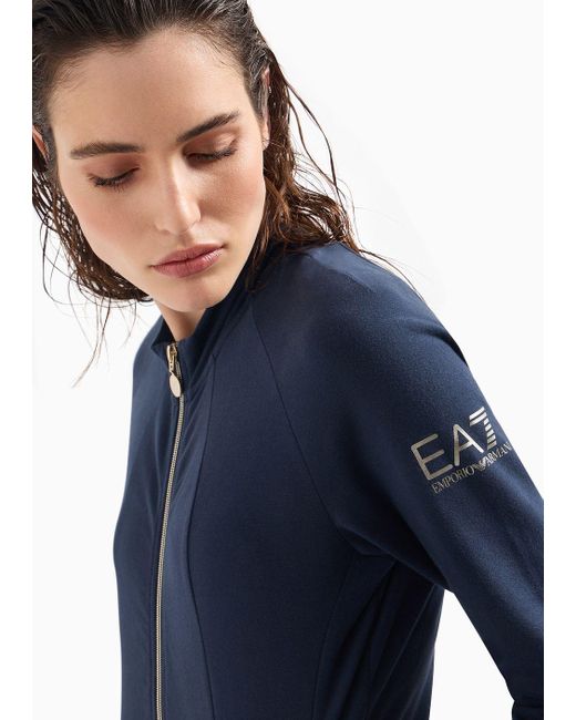 EA7 Blue Stretch-cotton Core Lady Sweatshirt