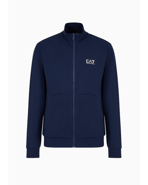 EA7 Blue Visibility Cotton Zip-up Sweatshirt for men