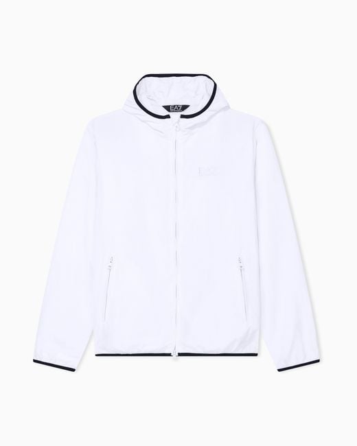 EA7 White Technical Hooded Bomber With Zip Closure Core Identity for men