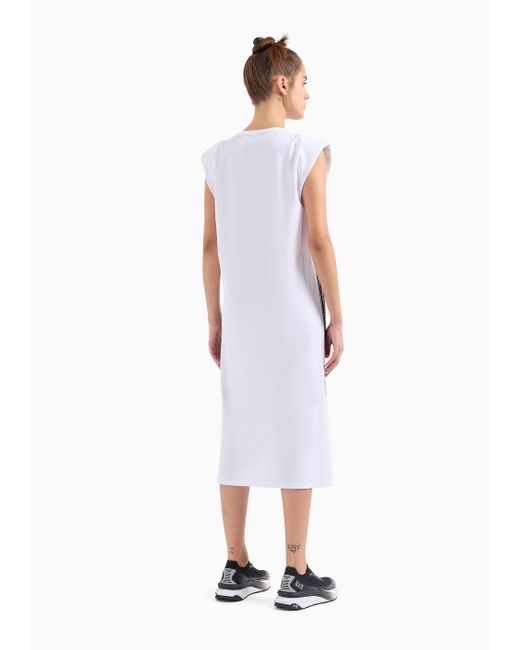 EA7 White Logo Series Long Dress In Asv Organic Cotton