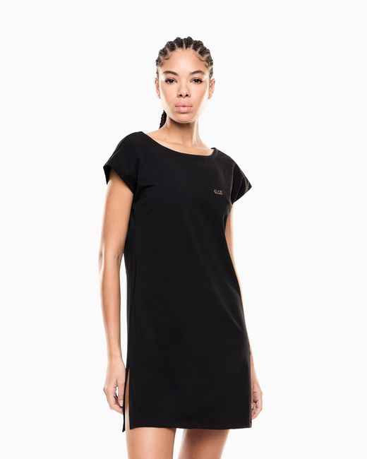EA7 Black Stretch Cotton Jersey Short Dress