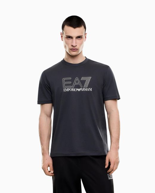 EA7 Gray Visibility Cotton-Jersey Crew-Neck T-Shirt for men