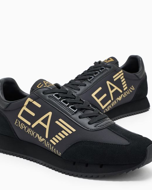 EA7 White Fabric Sneaker With Suede Inserts Vintage