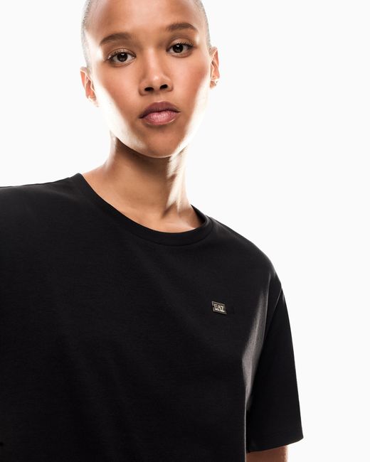 EA7 Black Kurzärmeliges Core Lady T-Shirt Aus Baumwollstretch-Jersey