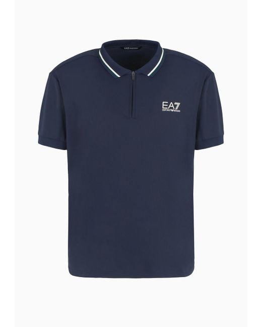 EA7 Blue Stretch Piqué Golf Pro Polo Shirt for men