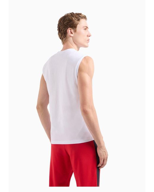EA7 White Lux Identity Modal-blend Crew-neck T-shirt for men