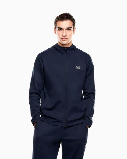 EA7 Blue Ventus7 Technical Fabric Hooded Sweatshirt for men