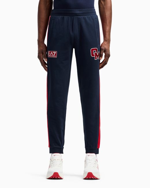 EA7 Blue Olimpia Milano Cotton Fleece Joggers for men
