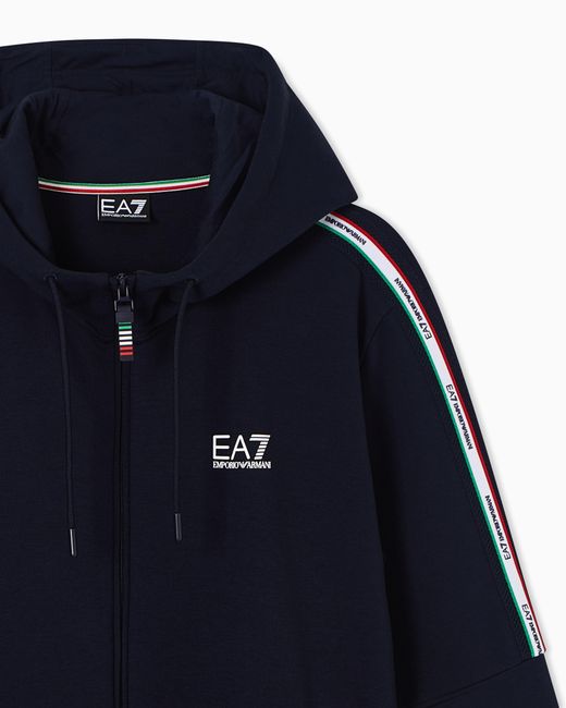 EA7 Blue Italian Spirit Jersey Hooded Sweatshirt for men