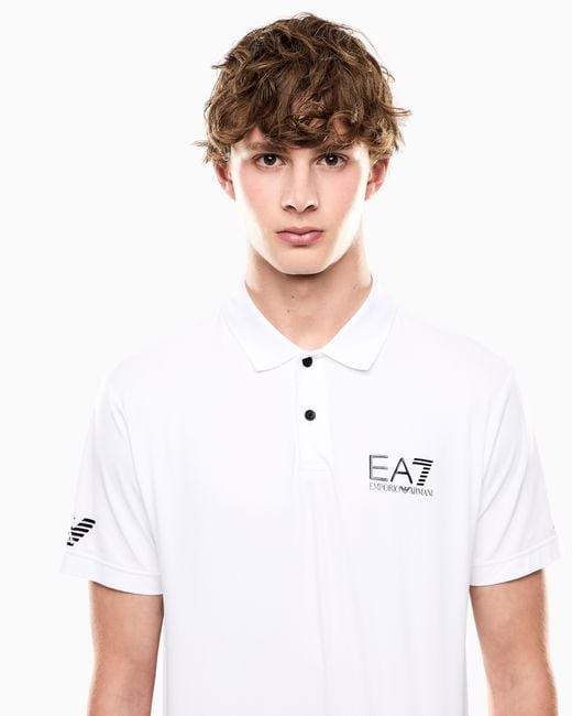 EA7 White Ventus7 Polo for men