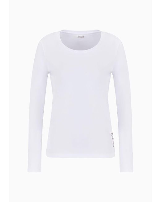 EA7 White Core Lady Stretch-cotton Long-sleeved T-shirt