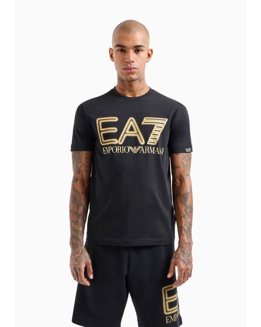 EA7 Black Logo Series Stretch-cotton Short-sleeved T-shirt for men