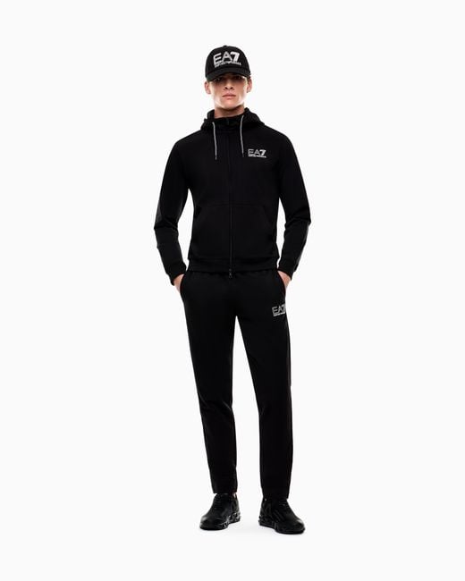 EA7 Blue Pure Cotton Tracksuit With Hood for men