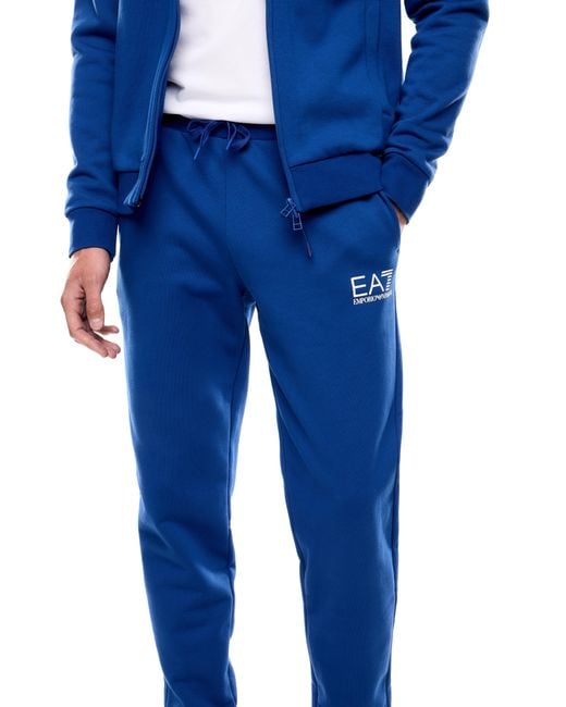 EA7 Blue Asv 7 Lines Cotton-Blend Jersey Tracksuit for men