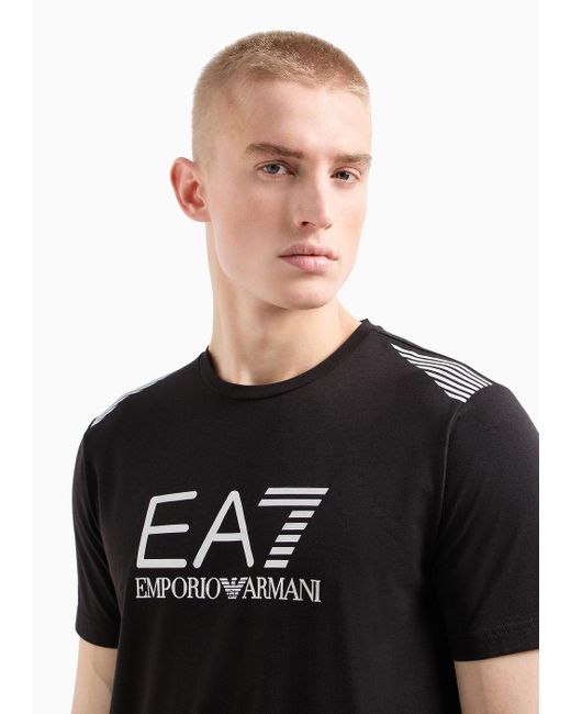 EA7 Asv 7 Lines Kurzärmeliges Rundhals-t-shirt Aus Recyceltem Stoff in Black für Herren