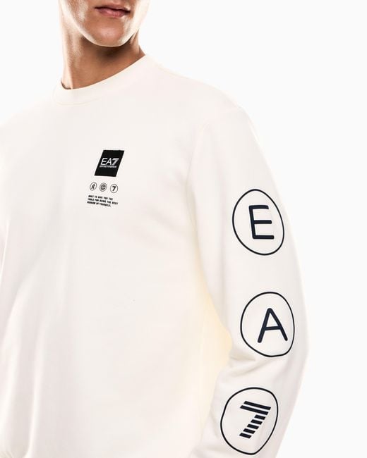 Felpa Girocollo Logo Series di EA7 in Natural da Uomo