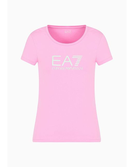 EA7 Pink Shiny T-shirt Aus Baumwollstretch