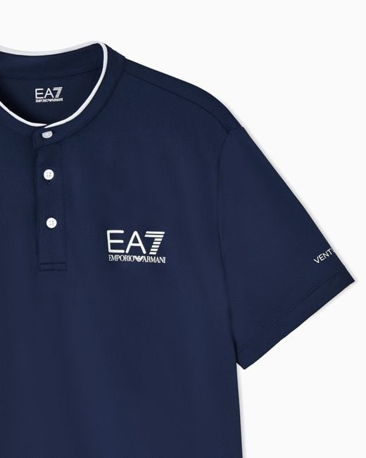 EA7 Blue Ventus7 Polo With Henley Collar Tennis Pro for men