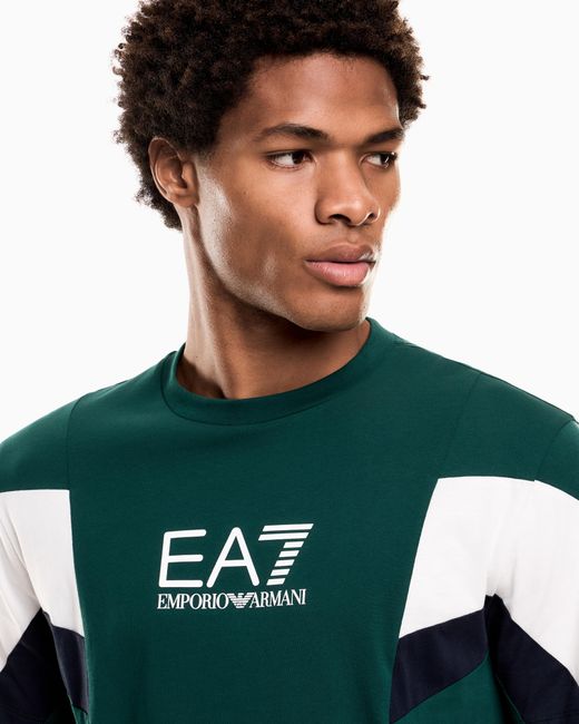 EA7 Green Summer Block Cotton Jersey Crew-Neck T-Shirt for men