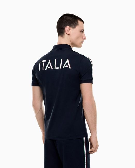 EA7 Blue Italian Spirit Cotton-Jersey Polo Shirt for men