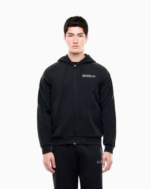 EA7 Blue Full-Zip Hoodie Graphic Series Cotton Blend Regular Fit for men