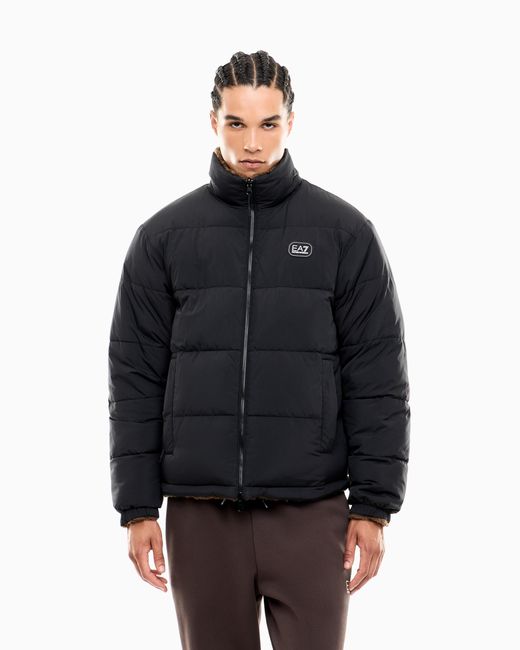 EA7 Blue Oversized Reversible Bomber Jacket With Padding for men