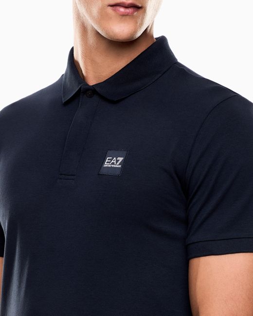 EA7 Visibility Poloshirt Aus Baumwollstretch-Jersey in Blue für Herren